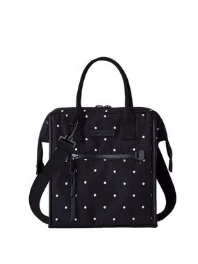 ISO Poppy & Peonies Black and White Polka Dot Tote Lunch Bag
